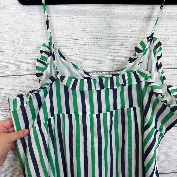 J.Crew Factory Plus Size Green Blue Striped Ruffle Tiered Maxi Dress Size 2X - Picture 8 of 9